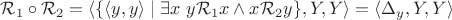 $\mathcal{R}_1 \circ \mathcal{R}_2=\langle \{\langle y, y \rangle \mid \exists x \ y \mathcal{R}_1 x \land x \mathcal{R}_2 y \},Y,Y \rangle=\langle \Delta_y,Y,Y \rangle$