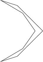 $$\begin{tikzpicture}\draw [black, thin](1.0000,0.0000) -- (0.1768,1.1642) -- (-1.2500,2.0000) -- (-0.1768,1.6642) -- (1.5000,-0.0000) -- (-0.1768,-1.6642) -- (-1.2500,-2.0000) -- (0.1768,-1.1642) -- (1.0000,0.0000);\end{tikzpicture}$$