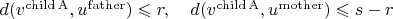 $d(v^\mathrm{child\, A}, u^\mathrm{father} ) \leqslant r, \quad d(v^\mathrm{child\, A},u^\mathrm{mother}) \leqslant s - r$