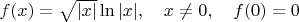 $f(x)=\sqrt{|x|}\ln|x|,\quad x\ne 0,\quad f(0)=0$