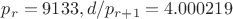 $p_r=9133, d/p_{r+1}=4.000219$