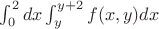 $\int _0^2 dx \int _y^{y+2}f(x,y) dx$