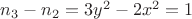 $n_3 - n_2 = 3y^2 - 2 x^2 =1$