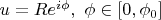 $u=Re^{i\phi},\ \phi\in[0,\phi_0]$