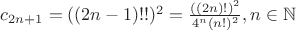 $c_{2n+1}=((2n-1)!!)^2=\frac{((2n)!)^2}{4^n(n!)^2}, n\in\mathbb{N}$