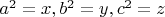 $a^2=x,b^2=y,c^2=z$