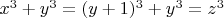 $x^3+y^3=(y+1)^3+y^3=z^3$