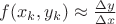$f(x_k,y_k)\approx \frac{\Delta y}{\Delta x}$ $f(x_k,y_k)\approx \frac{\Delta y}{\Delta x}$