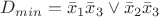 $D_{min}=\bar x_1\bar x_3 \vee \bar x_2 \bar x_3$