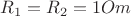 $% MathType!MTEF!2!1!+-
% feaagCart1ev2aaatCvAUfeBSjuyZL2yd9gzLbvyNv2CaerbuLwBLn
% hiov2DGi1BTfMBaeXatLxBI9gBaerbd9wDYLwzYbItLDharqqtubsr
% 4rNCHbGeaGqiVu0Je9sqqrpepC0xbbL8F4rqqrFfpeea0xe9Lq-Jc9
% vqaqpepm0xbba9pwe9Q8fs0-yqaqpepae9pg0FirpepeKkFr0xfr-x
% fr-xb9adbaqaaeGaciGaaiaabeqaamaabaabaaGcbaGaamOuamaaBa
% aaleaacaaIXaaabeaakiabg2da9iaadkfadaWgaaWcbaGaaGOmaaqa
% baGccqGH9aqpcaaIXaGaam4taiaad2gaaaa!3E12!
\[{R_1} = {R_2} = 1Om\]$