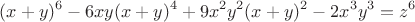 $$(x+y)^6-6xy(x+y)^4+9x^2y^2(x+y)^2-2x^3y^3=z^6  $$