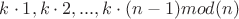 $k\cdot 1, k\cdot 2,..., k\cdot (n-1) mod(n)$