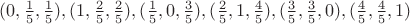 $(0, \frac{1}{5}, \frac{1}{5}), (1, \frac{2}{5}, \frac{2}{5}), (\frac{1}{5}, 0, \frac{3}{5}), (\frac{2}{5}, 1, \frac{4}{5}), (\frac{3}{5}, \frac{3}{5}, 0), (\frac{4}{5}, \frac{4}{5}, 1)$