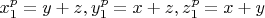 $x_1^p=y+z, y_1^p=x+z, z_1^p=x+y$