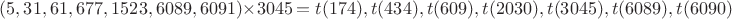 $(5, 31, 61, 677, 1523, 6089, 6091)\times 3045=t(174), t(434), t(609), t(2030), t(3045), t(6089), t(6090)$