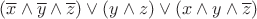 $(\overline{x}\wedge \overline{y}\wedge \overline{z})\vee (y \wedge z)\vee (x \wedge y \wedge \overline{z})$