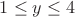 $1\le y\le 4$