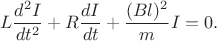 $$L\frac {d^2I}{dt^2}+R\frac {dI}{dt}+\frac {(Bl)^2}mI=0.$$