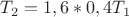 $T_2=1,6*0,4T_1$