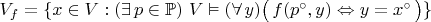 $V_f=\{x\in V : (\exists\,p\in\mathbb P)\ V\vDash(\forall\,y)\bigl(\,f(p&^\circ,y)\Leftrightarrow y=x^\circ\,\bigr)\}$