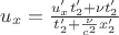 $u_x = \frac {u_x' t_2' + \nu t_2'} {t_2'+ \frac {\nu} {c^2} x_2'} $