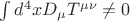 $\int d^4 x D_\mu T^{\mu\nu} \not =0$