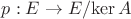 $p:E\to E/\mathrm{ker}\,A$