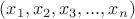 $(x_1,x_2,x_3,...,x_n)$