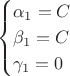 $$\begin{cases}
 \alpha_1=C\\
\beta_1=C\\
\gamma_1=0\\
  \end{cases}$$