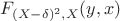 $F_{(X-\delta)^2, X}(y,x)$