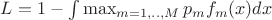 $L=1-\int \max_{m=1,..,M}p_mf_m(x)dx$