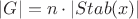 $ \left\lvert G \right\rvert = n \cdot \left\lvert Stab(x) \right\rvert$