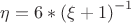 $\eta =6*{{(\xi +1)}^{-1}}$