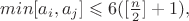 $min[a_i,a_j]\leqslant 6([\frac{n}{2}]+1),$