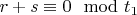$r+s\equiv 0\mod {t_1}$
