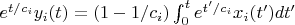 $e^{t/c_i}y_i(t)=(1-1/c_i)\int_0^te^{t'/c_i}x_i(t')dt'$
