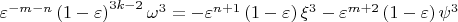 $\varepsilon ^{ - m - n} \left( {1 - \varepsilon } \right)^{3k - 2} \omega ^3  =  - \varepsilon ^{n + 1} \left( {1 - \varepsilon } \right)\xi ^3  - \varepsilon ^{m + 2} \left( {1 - \varepsilon } \right)\psi ^3 $