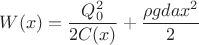 $$W(x)=\frac {Q_0^2}{2C(x)}+\frac {\rho gdax^2}2$$