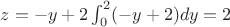 $z=-y+2
\int_{0}^{2}(-y+2)dy=2$