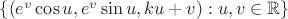 $\{(e^v\cos u,e^v\sin u,ku+v) : u,v\in\mathbb R\}$