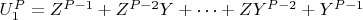 $U_1^P = Z^{P-1} +Z^{P-2}Y +\cdots + ZY^{P-2} +Y^{P-1}$