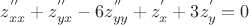 $z^{''}_{xx}+z^{''}_{yx}-6z^{''}_{yy}+z^{'}_{x}+3z^{'}_{y}=0$