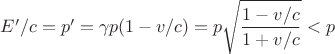 $E'/c=p'=\gamma p(1-v/c)=p\sqrt{\dfrac{1-v/c}{1+v/c}}<p$