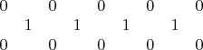 $\begin{matrix}
0       &          & 0    &         &0        &      & 0       &      &0       \\
         & 1       &        &1       &         &1     &         &1     &        \\
0       &          &0      &         &0       &       & 0      &       &0      
\end{matrix}$