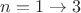 $n=1\to 3$