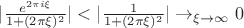 $|\frac {e^{2 \pi i \xi}} {1+(2 \pi \xi)^2}|<|\frac {1} {1+(2 \pi \xi)^2}| \to \limits_{\xi \to \infty} 0$