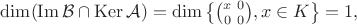 $\operatorname{dim}(\operatorname{Im}\mathcal{B} \cap \operatorname{Ker}\mathcal{A})=\operatorname{dim}\left\{\binom{x \ 0}{0 \ 0}, x\in K\right\}=1,$