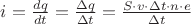 $i=\frac{dq}{dt}=\frac{\Delta q}{\Delta t}=\frac{S\cdot v\cdot \Delta t\cdot n\cdot e}{\Delta t}$