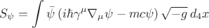 $$S_{\psi} = \int \bar\psi \left( i \hbar \gamma^{\mu} \nabla_{\mu} \psi - m c \psi \right) \sqrt{-g} \, d_4 x$$