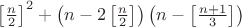 $\left[ \frac{n}{2} \right]^2 +  \left( n - 2 \left[ \frac{n}{2} \right] \right) \left( n - \left[ \frac{n+1}{3} \right] \right) $